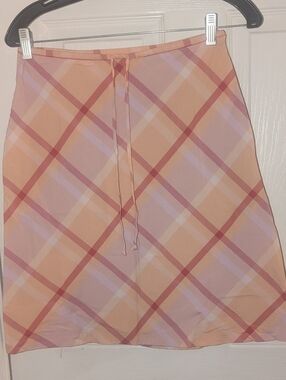 Gap Women's Orange/Pink/Red Plaid Drawstring Knee High Skirt